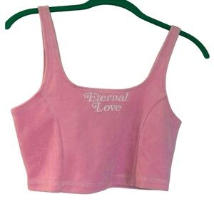 Forever 21 pink velour Eternal Love cropped tank.  Small.  NWT